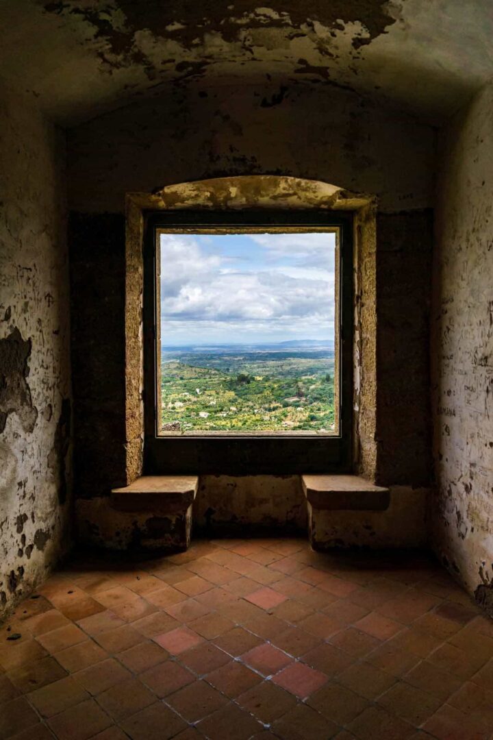 A view from within the Castelo de Vide castle tower in portugal