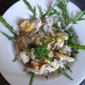 Risotto met champignons, kip en courgette