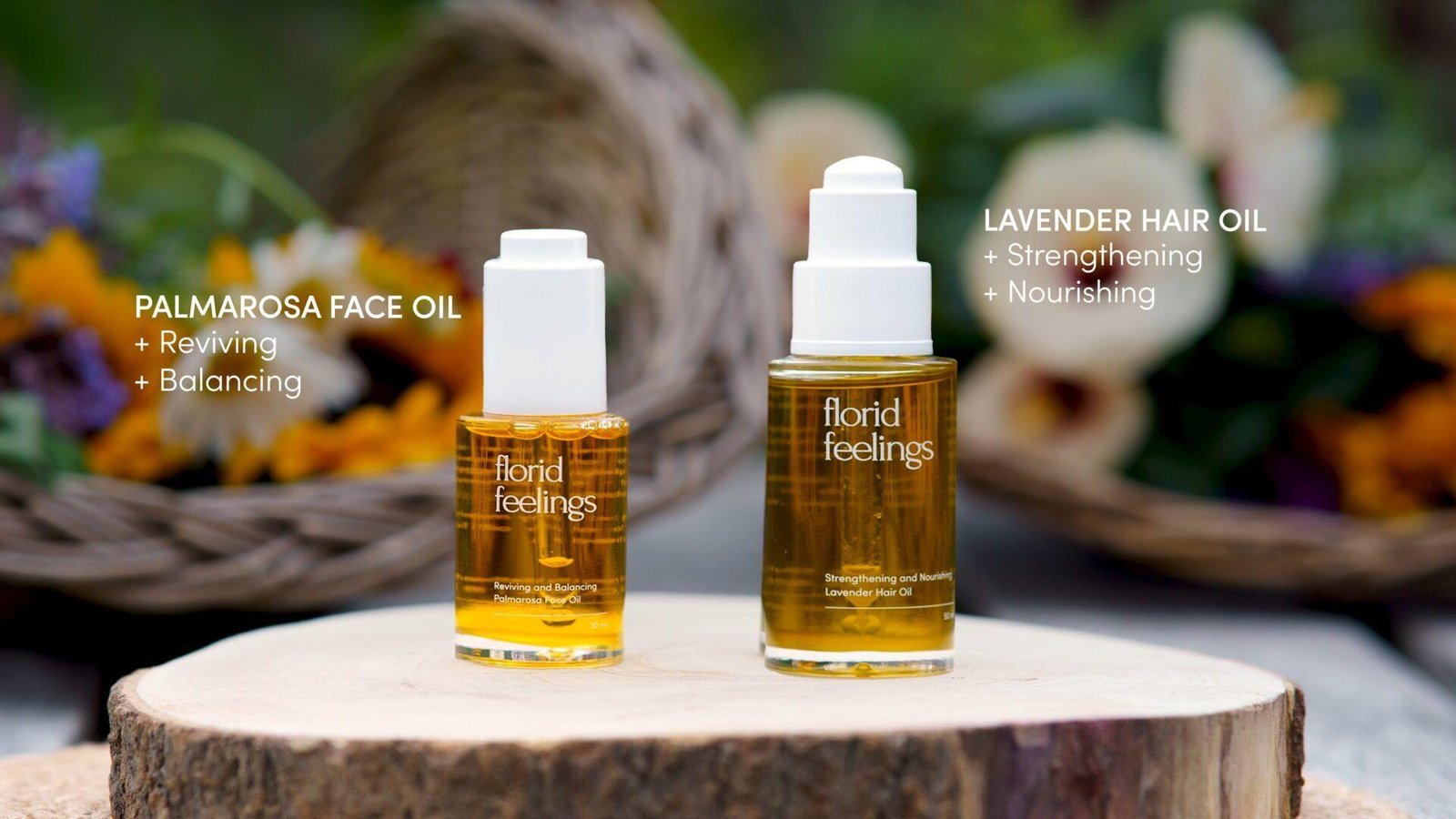 Florid Feelings Packshot Palmarosa face oil lavender hair oil
